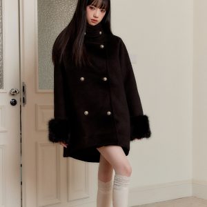 Vintage Showa Old Dream Double-Breasted Woolen Coat - Thousand Gold Cloak for Winter, Retro Y2K Style Outerwear