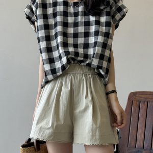 Vintage Sleeveless Plaid Top for Women – Casual High-End Loose Round Neck Vest Blouse for Summer 2025