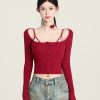 Vintage Slim Fit Knitted Cardigan with Flare Neck, Long Sleeve Layering Top for Hot Girl Style, Perfect for Y2K and 90s Fashion
