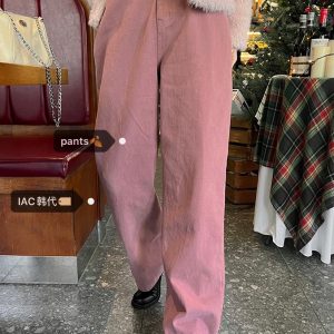 Vintage Soft Cotton Wide Leg Pants in Deep Blue, Peach Pink, and Baby Blue - Loose Fit Korean Style Fashion