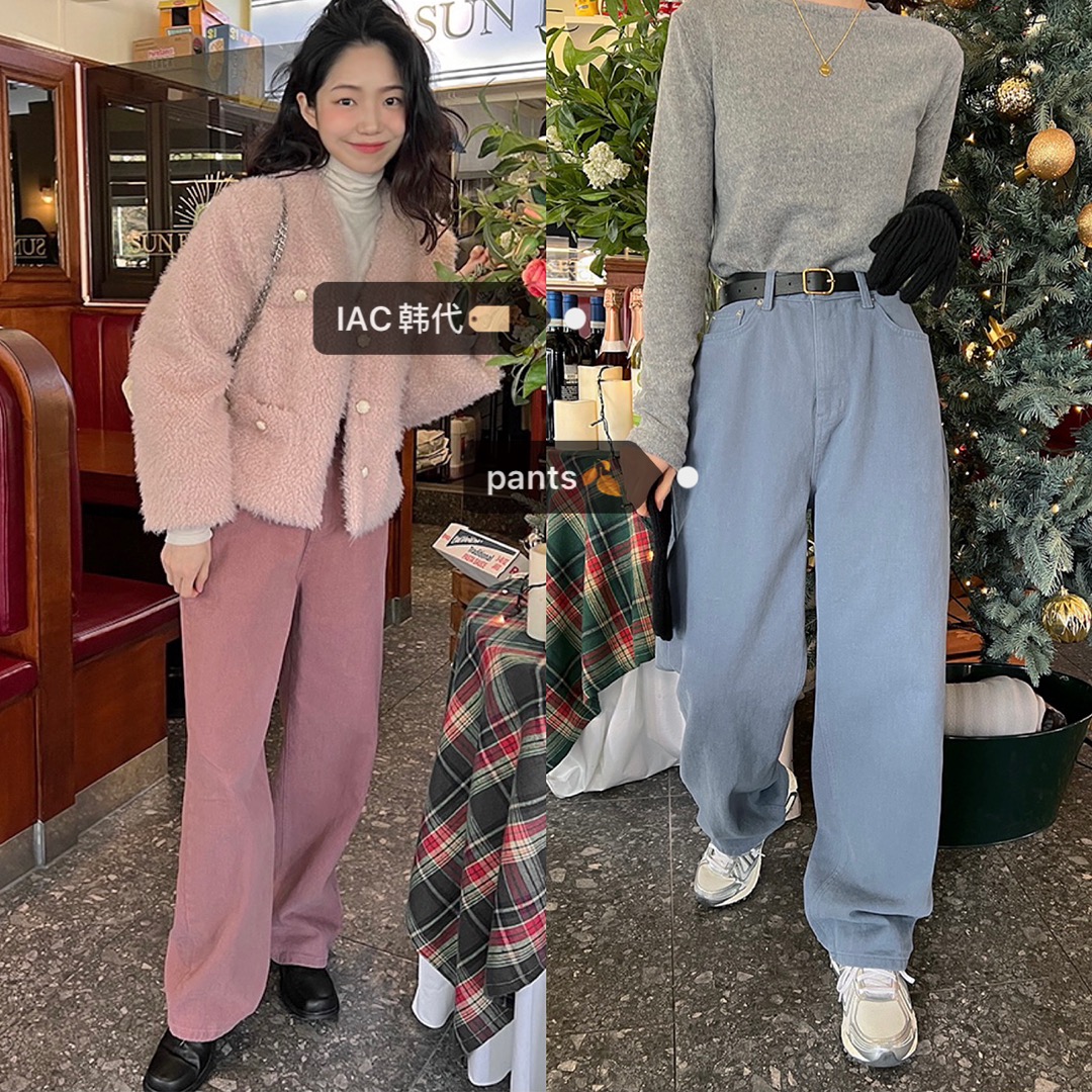 Vintage Soft Cotton Wide Leg Pants in Deep Blue, Peach Pink, and Baby Blue - Loose Fit Korean Style Fashion