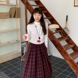 Vintage Soft Cotton Wool High Neck Long Sleeve Top - Pine Cone Cabin Loose Fit for Cozy Fall Style