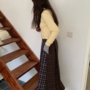Vintage Soft Cotton Wool High Neck Long Sleeve Top - Pine Cone Cabin Loose Fit for Cozy Fall Style