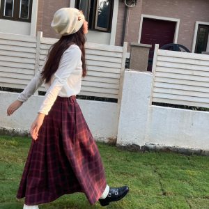 Vintage Soft Cotton Wool High Neck Long Sleeve Top - Pine Cone Cabin Loose Fit for Cozy Fall Style