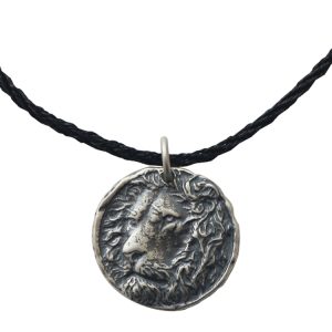 Vintage Thai Silver Lion Pendant Necklace, 925 Sterling Silver Relief Design, European American Style, Black Cord, Antique Look