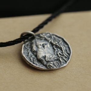 Vintage Thai Silver Lion Pendant Necklace, 925 Sterling Silver Relief Design, European American Style, Black Cord, Antique Look