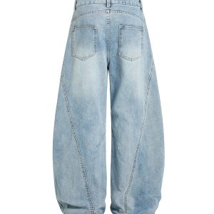 Vintage Wash Distressed Wide-Leg Ripped Jeans for Men - Loose American Style Curved Blade Denim Pants