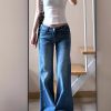 Vintage Washed Bamboo Flared Jeans for Women - Low-Waist Loose Wide-Leg Bell-Bottom Pants for Summer Style