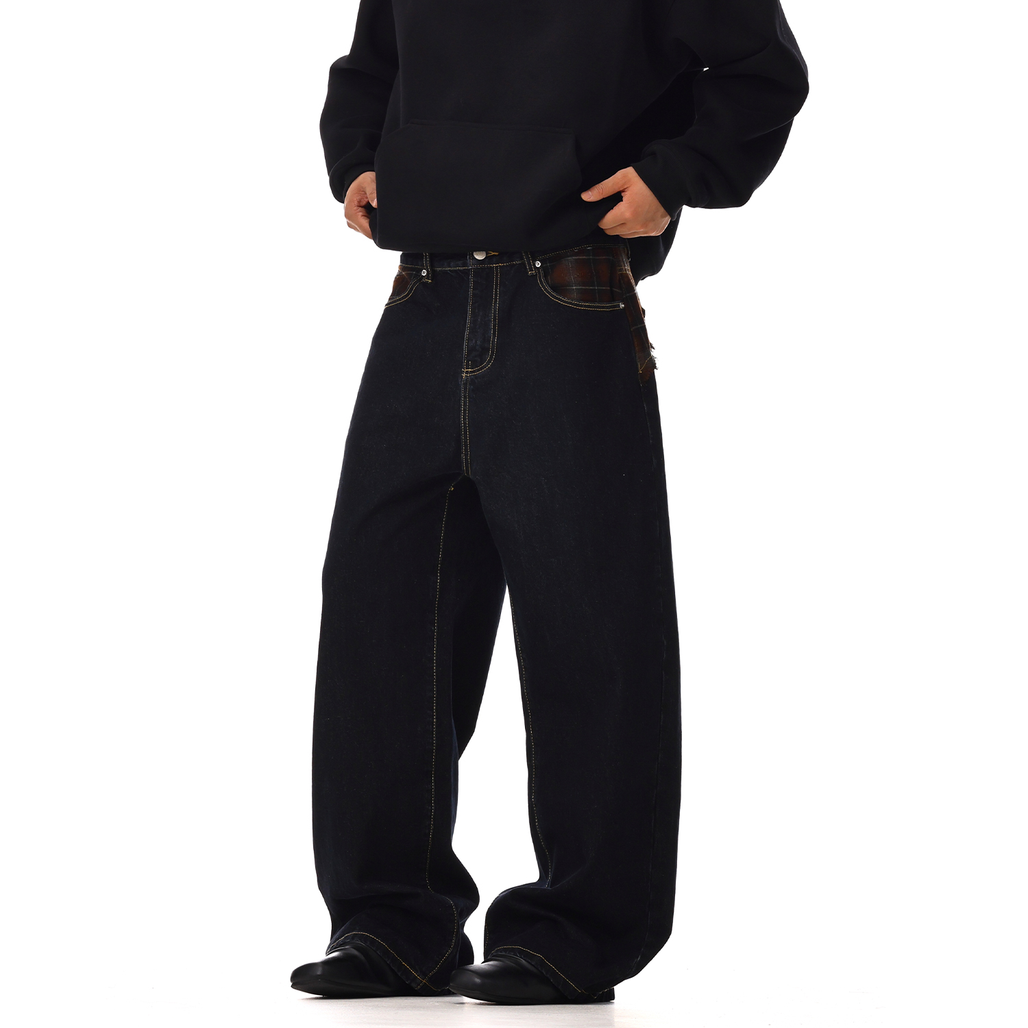Vintage Washed Black Wide-Leg Curved Blade Jeans for Men and Women - Versatile Loose Straight Casual Pants for Spring American High Street Style