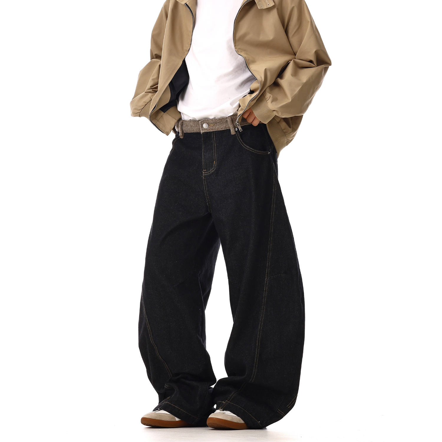 Vintage Washed Curved Knife Jeans for Men and Women - Versatile Straight Loose Wide-Leg Casual Pants for Spring and Autumn Street Style