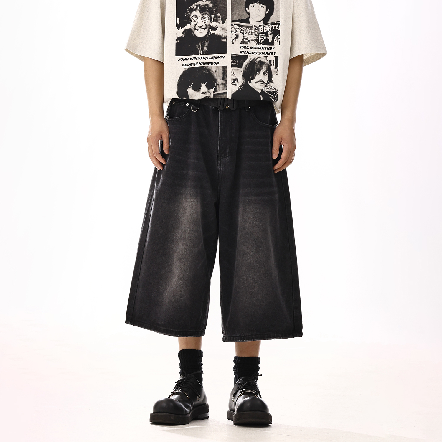 Vintage Washed Distressed Cropped Denim Pants for Men & Women - Summer Loose Fit Wide-Leg Casual Style