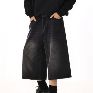 Vintage Washed High-End Loose Slim Straight Seven-Point Denim Shorts for Men and Women - Casual Summer Couple Style