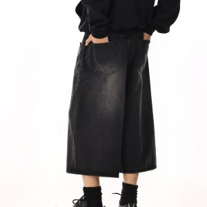 Vintage Washed High-End Loose Slim Straight Seven-Point Denim Shorts for Men and Women - Casual Summer Couple Style