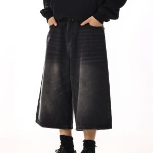 Vintage Washed High-End Loose Slim Straight Seven-Point Denim Shorts for Men and Women - Casual Summer Couple Style