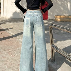 Vintage Washed High-Waisted Wide-Leg Jeans for Women - Spring 2025 Slimming Loose Straight-Leg Floor-Length Pants