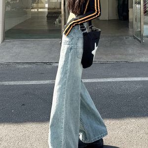 Vintage Washed High-Waisted Wide-Leg Jeans for Women - Spring 2025 Slimming Loose Straight-Leg Floor-Length Pants