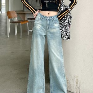 Vintage Washed High-Waisted Wide-Leg Jeans for Women - Spring 2025 Slimming Loose Straight-Leg Floor-Length Pants
