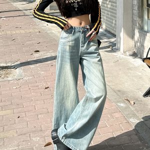Vintage Washed High-Waisted Wide-Leg Jeans for Women - Spring 2025 Slimming Loose Straight-Leg Floor-Length Pants