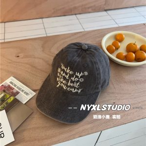 Vintage Washed Letter Embroidery Baseball Cap - Casual Wide-Brim Duckbill Hat for Women, Men, and Couples, Trendy 90s Style