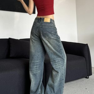 Vintage Washed Wide-Leg Jeans for Women - Spicy Hot Summer Casual Pants, Slimming Loose Fit, American Style, 90s Inspired
