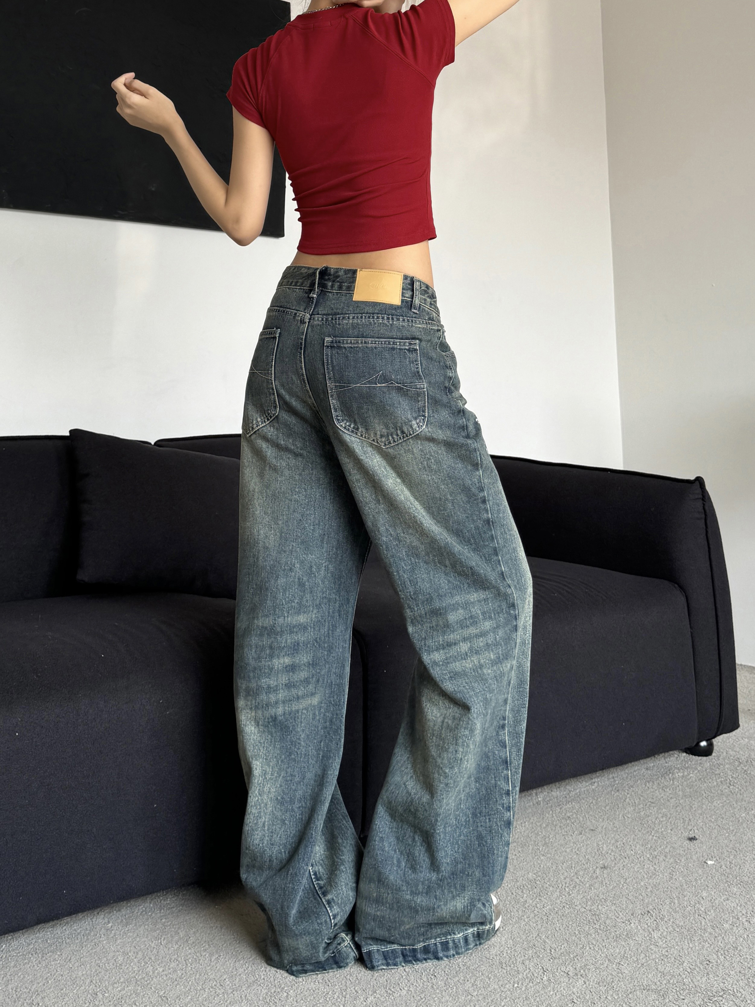 Vintage Washed Wide-Leg Jeans for Women - Spicy Hot Summer Casual Pants, Slimming Loose Fit, American Style, 90s Inspired