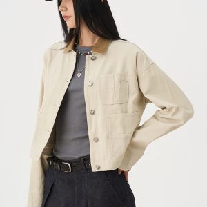 Vintage White Color-Block Collar Jacket for Women - Casual Autumn Short Top in Korean Style
