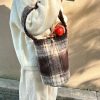 Vintage Wool Plaid Bucket Bag - Truffle Tani Inspired Autumn Winter Shoulder Bag for Chic Style