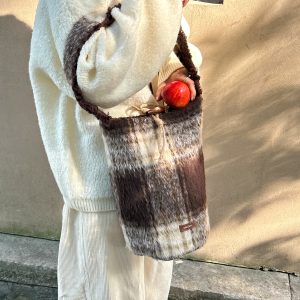Vintage Wool Plaid Bucket Bag - Truffle Tani Inspired Autumn Winter Shoulder Bag for Chic Style
