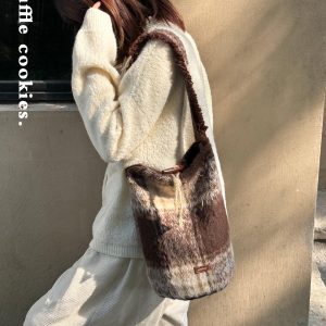 Vintage Wool Plaid Bucket Bag - Truffle Tani Inspired Autumn Winter Shoulder Bag for Chic Style