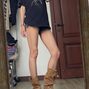 Vintage Yellow Western Cowboy Boots for Women, Chunky Heel Mid-Calf Design, 2023 Spring Autumn Style, British-Inspired Footwear