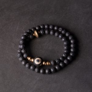 Volcanic Stone Bracelet for Men and Women, Retro Multi-Layer Design, Versatile Black Jewelry for Fashion-Forward Styles