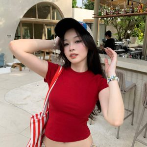 Waist-Cinching Shoulder Tee - Classic Fit, High-Quality Cotton, Available in 6 Colors, Perfect for Everyday Wear