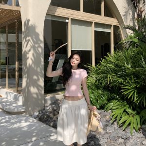 Waist-Cinching Shoulder Tee - Classic Fit, High-Quality Cotton, Available in 6 Colors, Perfect for Everyday Wear