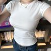 Waist-Cinching Straight Shoulder T-Shirt - Smooth, Breathable Fabric in 4 Colors - Trendy Casual Style for Everyday Wear