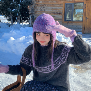 Warm and Cold-Resistant Women's Lei Feng Hat - Thickened Fleece-Lined Knitted Wool Ear Protection Hat for Winter Fashion