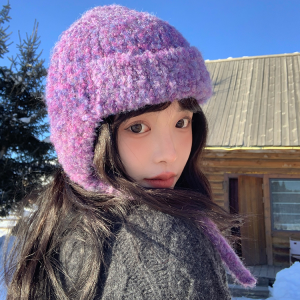Warm and Cold-Resistant Women's Lei Feng Hat - Thickened Fleece-Lined Knitted Wool Ear Protection Hat for Winter Fashion