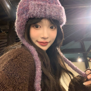 Warm and Cold-Resistant Women's Lei Feng Hat - Thickened Fleece-Lined Knitted Wool Ear Protection Hat for Winter Fashion