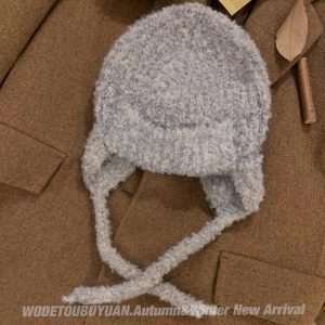 Warm and Cold-Resistant Women's Lei Feng Hat - Thickened Fleece-Lined Knitted Wool Ear Protection Hat for Winter Fashion