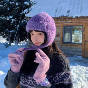 Warm and Cold-Resistant Women's Lei Feng Hat - Thickened Fleece-Lined Knitted Wool Ear Protection Hat for Winter Fashion