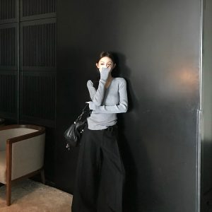Warm and Soft Melody V-Neck Wool Sweater for Women - Long Sleeve Knitted Top for Spring and Winter, Cozy Lazy Style Fashion