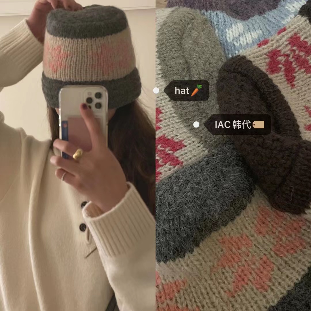 Warm Knitted Crochet Fisherman Bucket Hat with Nordic Snowflakes - Genuine Korean Style, Cozy Winter Accessory