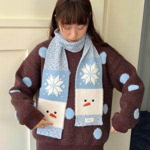Warm Knitted Neck Warmer Scarf for Autumn and Winter - Cute Snowman Design, Iceland Yeti Style, Perfect for Cozy Fashion