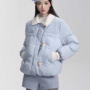 Warm Winter Short Cotton Jacket with Lamb Wool Collar for Cozy Barnfit Style