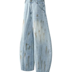 Washed Distressed Baggy Denim Pants for Men - Loose Trendy Casual Curved Blade Style - 90s Inspired Fashion