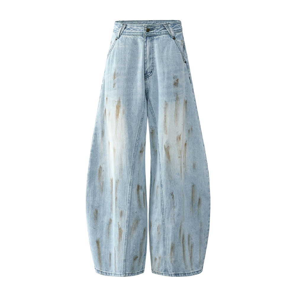Washed Distressed Baggy Denim Pants for Men - Loose Trendy Casual Curved Blade Style - 90s Inspired Fashion