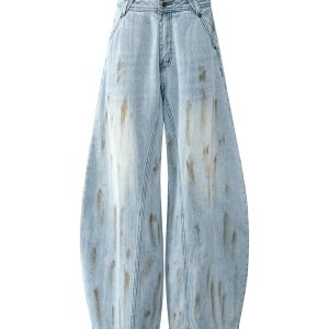 Washed Distressed Baggy Denim Pants for Men - Loose Trendy Casual Curved Blade Style - 90s Inspired Fashion