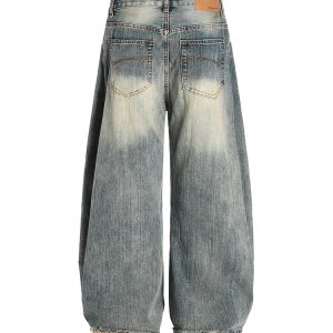 Washed Vintage Wide-Leg Denim Pants for Women - Trendy Baggy Machete Style Curved Blade Trousers, Y2K Inspired Fashion