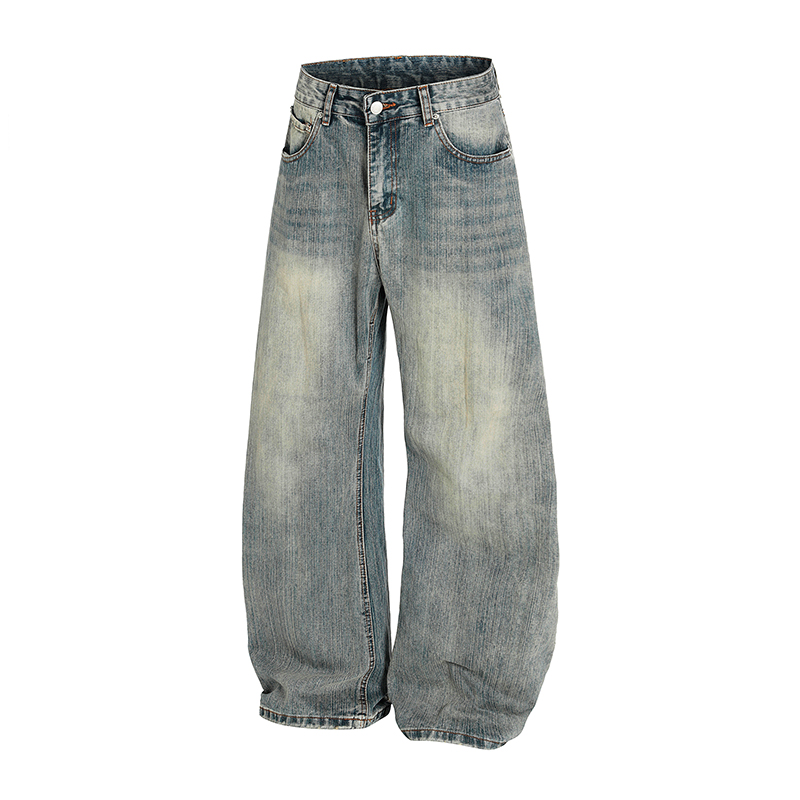 Washed Vintage Wide-Leg Denim Pants for Women - Trendy Baggy Machete Style Curved Blade Trousers, Y2K Inspired Fashion