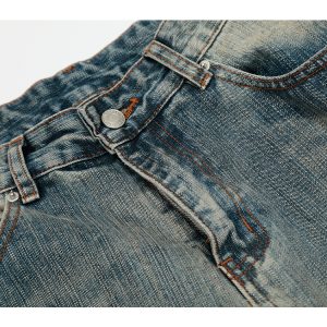 Washed Vintage Wide-Leg Denim Pants for Women - Trendy Baggy Machete Style Curved Blade Trousers, Y2K Inspired Fashion