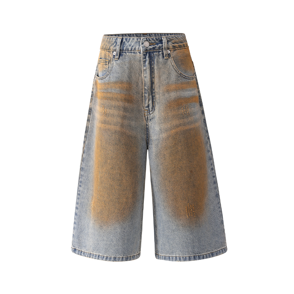 Wasteland Dirty Cowboy Shorts - Loose Trendy American Retro Street Style Summer Capris for Casual Wear